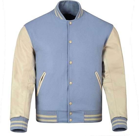 Light Blue and Cream Classic Varsity Jacket